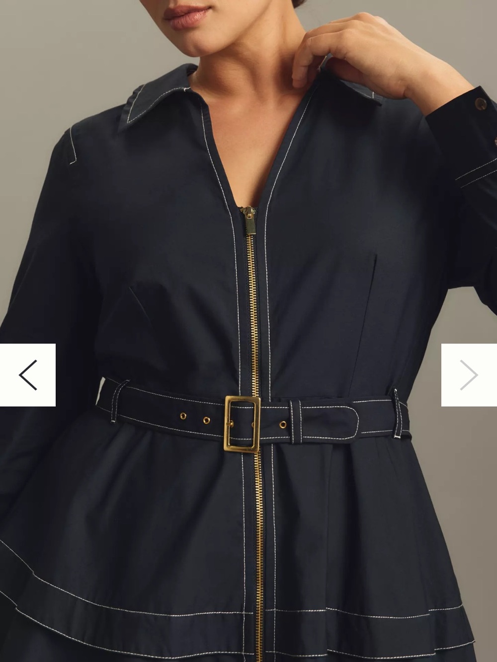 Anthropologie Long-Sleeve
Belted Front-Zip Midi Dress Black L - Picture 4 of 9